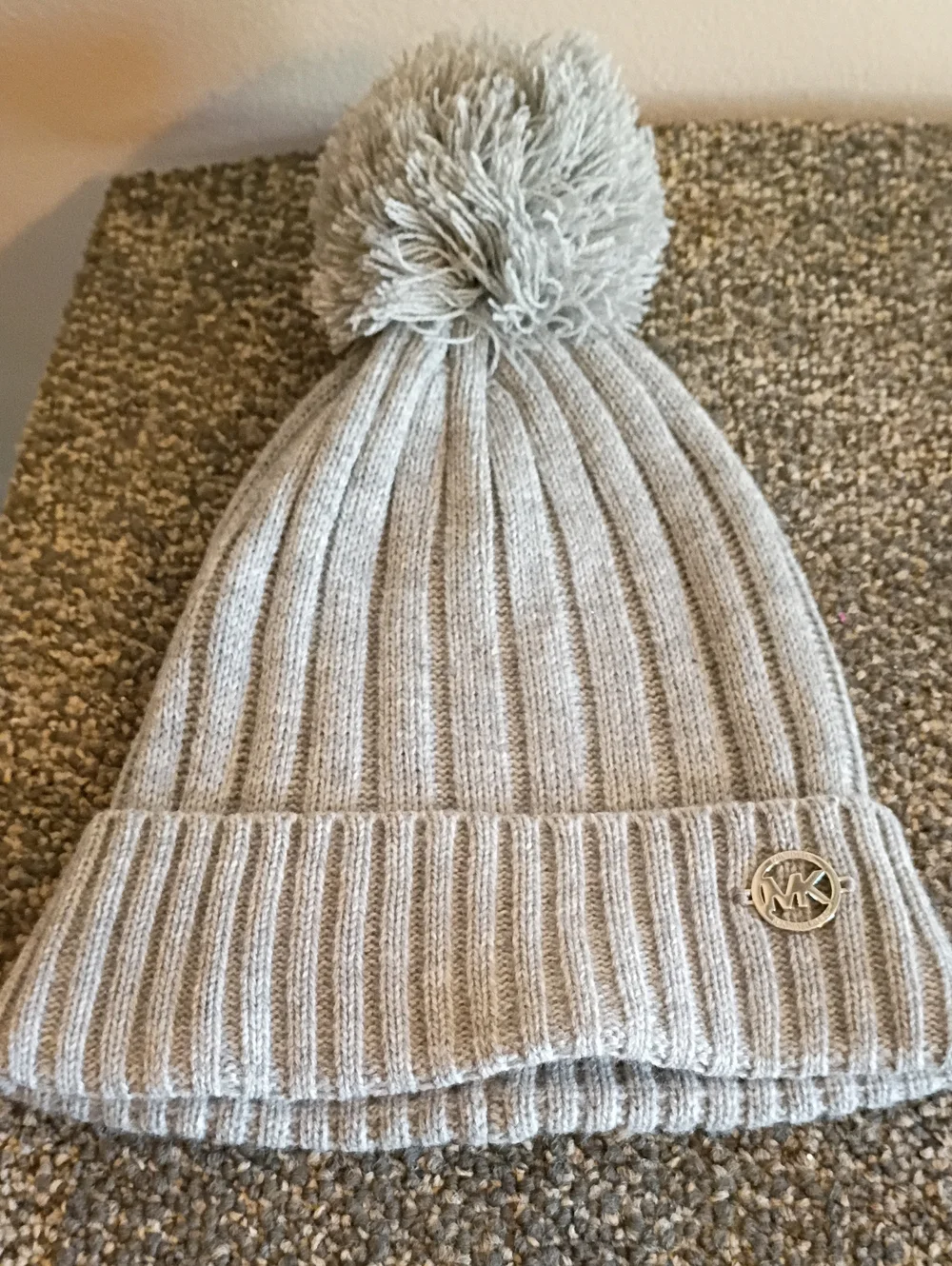 Michael Kors Women's Ribbed Pom Pom Beanie in Light Gray